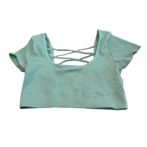 Aerie Mint Ribbed Short Sleeve Crop Top Strappy Back Size M - Picture 3 of 10
